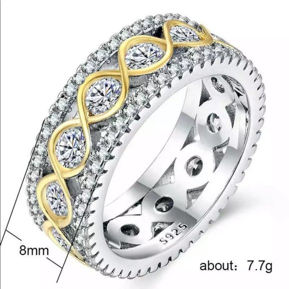 Luxury 2tone silver filled white sapphire ring #69 - Picture 2 of 2